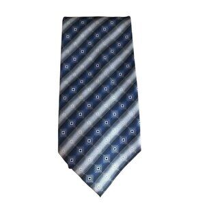 Valerio Garati Men's 100% Silk Necktie - Gray Blue Geo Squares Hand Made EUC